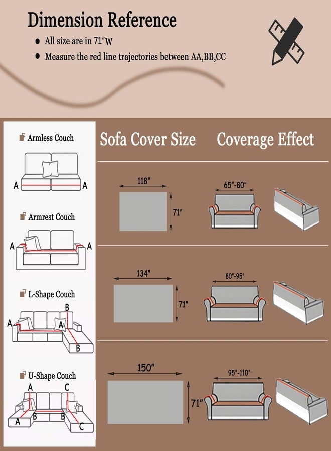 DREAMINGO Couch Cover Reversible Chenille 3 Seat Sofa Covers for Holidays Christmas Beige Coffee Couch Protector for 3 Cushion Couch Sofa Vertical Stripe Jacquard Sofa Slipcover Sectional, 71"x134" - Image 4